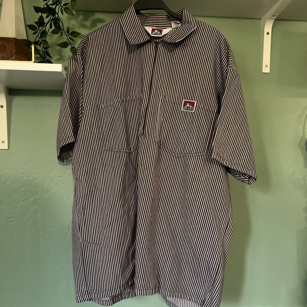 Ben Davis- Short Sleeve Striped 1/2 Zip Shirt - Burgundy
